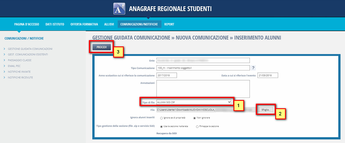 Inserimento Alunni ARS - Anagrafe Nazionale Studenti Della Regione Veneto